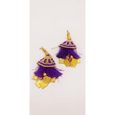 Violet Tassels With Gold Beads, Beaded Tassels With Violet and Gold Embroidery, Traditional Indian Latkan